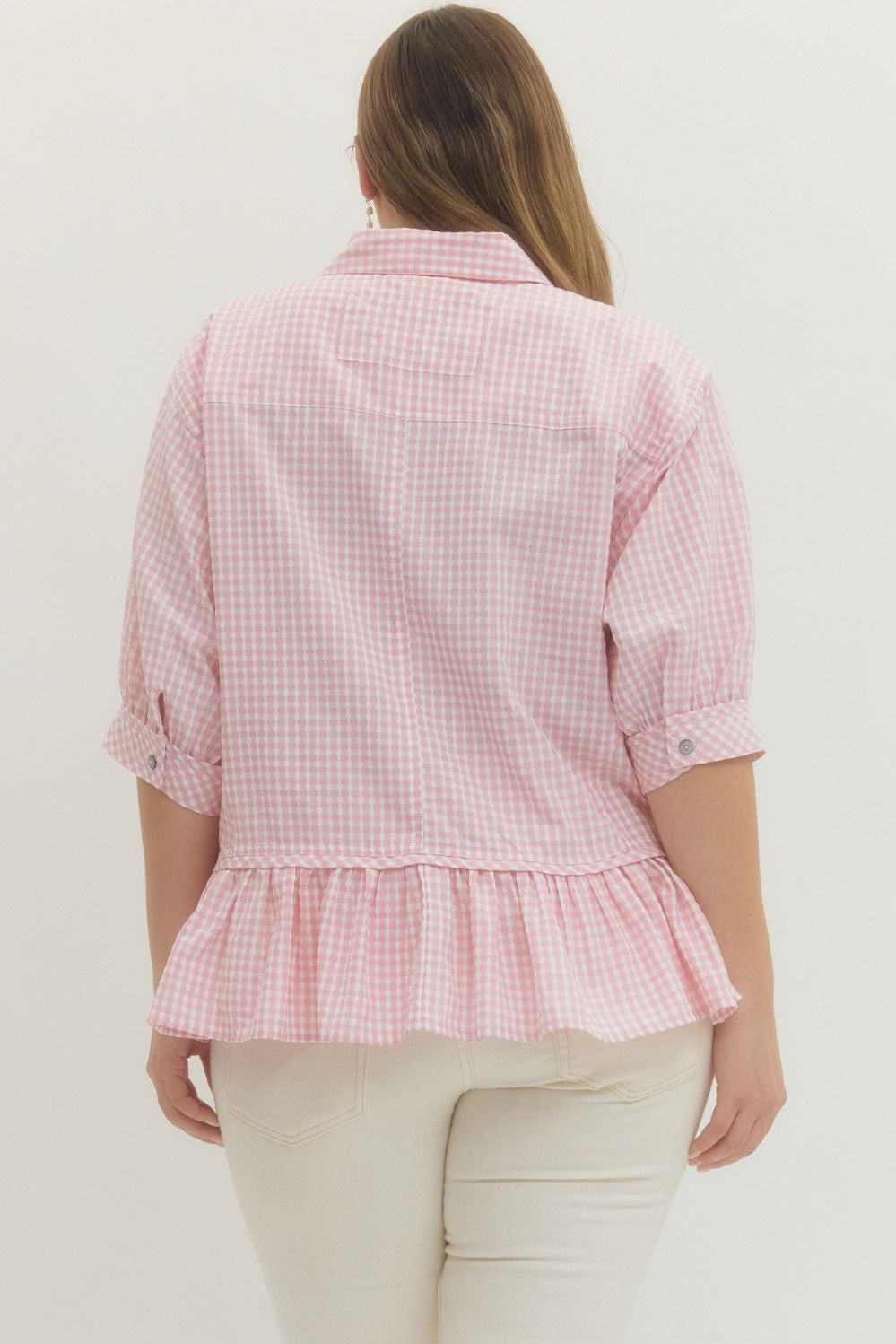 Light Pink Gingham Print Plus Size Top