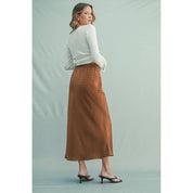 POLKA DOT SATIN MIDI SKIRT CHOCO/BLACK