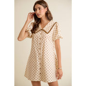 POLKA DOT PETER PAN RUFFLED COLLAR PUFF SLEEVES DRESS