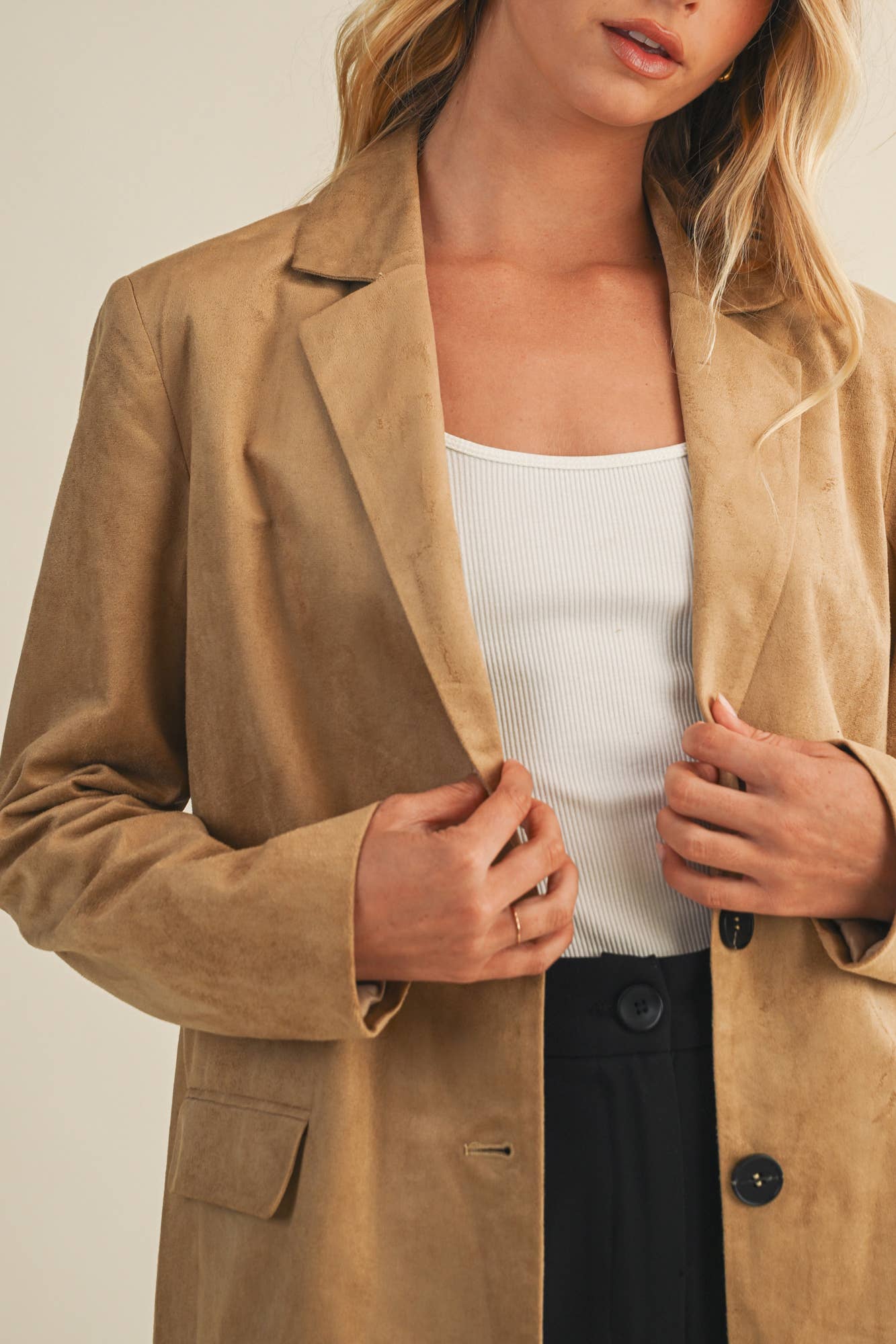 SUEDE BLAZER JACKET: TAUPE