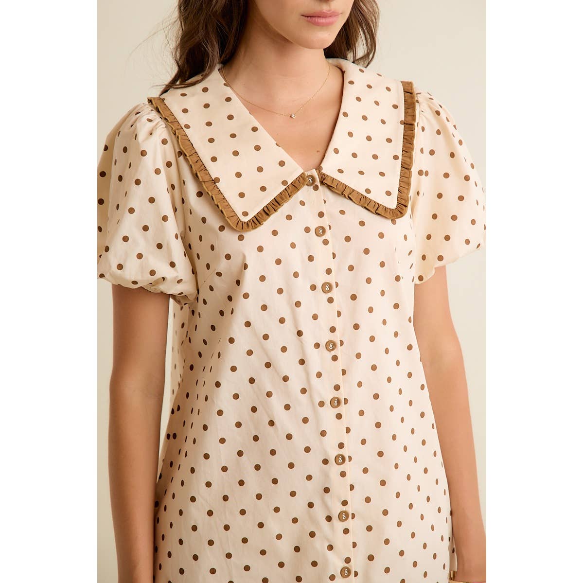POLKA DOT PETER PAN RUFFLED COLLAR PUFF SLEEVES DRESS