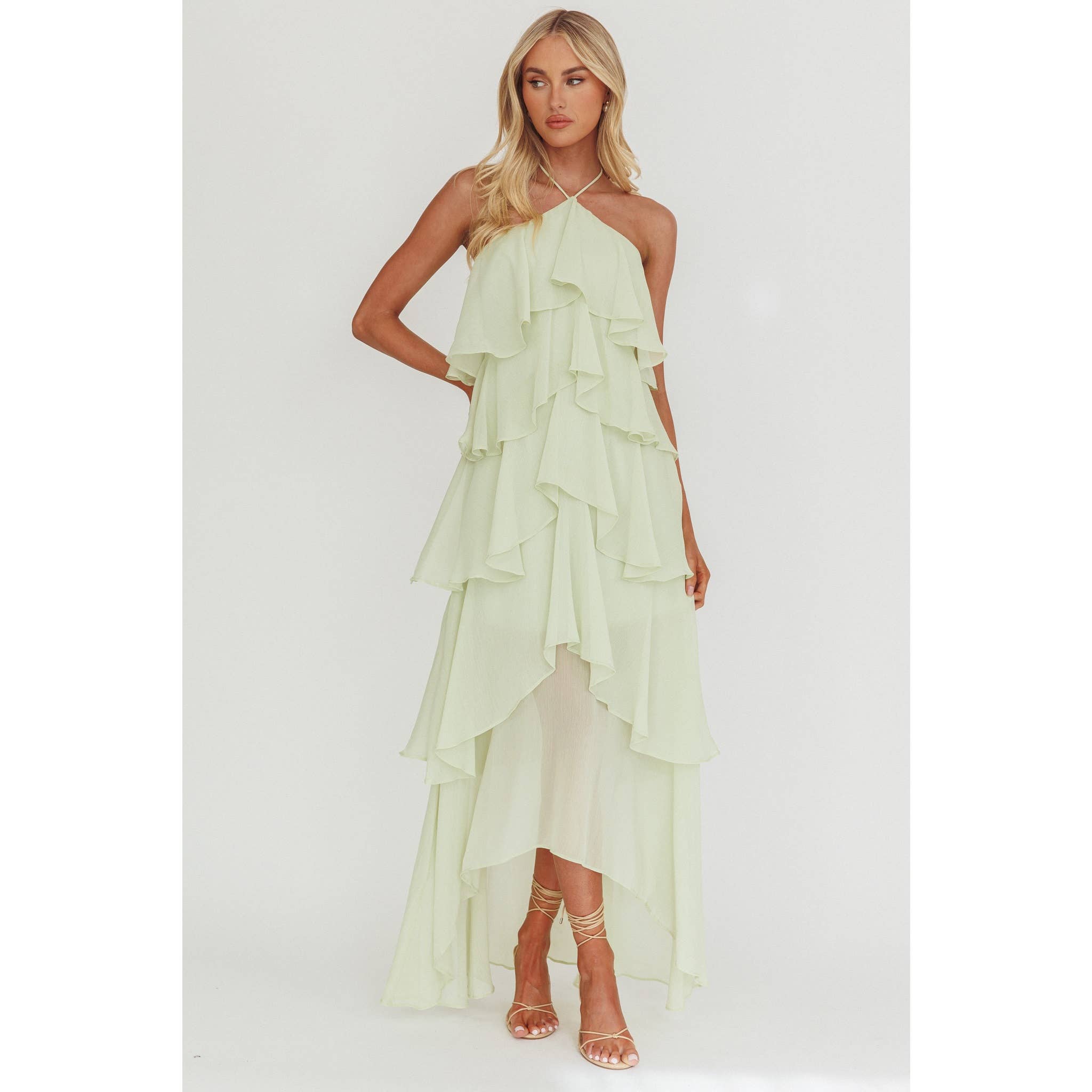 HALTER NECK RUFFLED MAXI DRESS