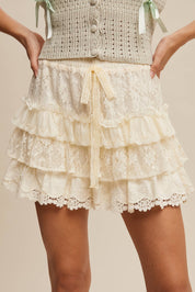 Lace Tiered Shorts with Ruffle Details