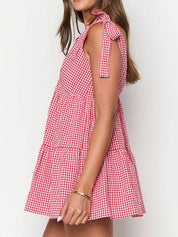 Casual Plaid Tie-Strap V-Neck Mini Dress