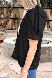 Ricrac Trim Collared Short Sleeve Blouse