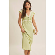 SOFTLY REFINED SLIM FIT MIDI DRESS WITH LACE AND WAIST BELT