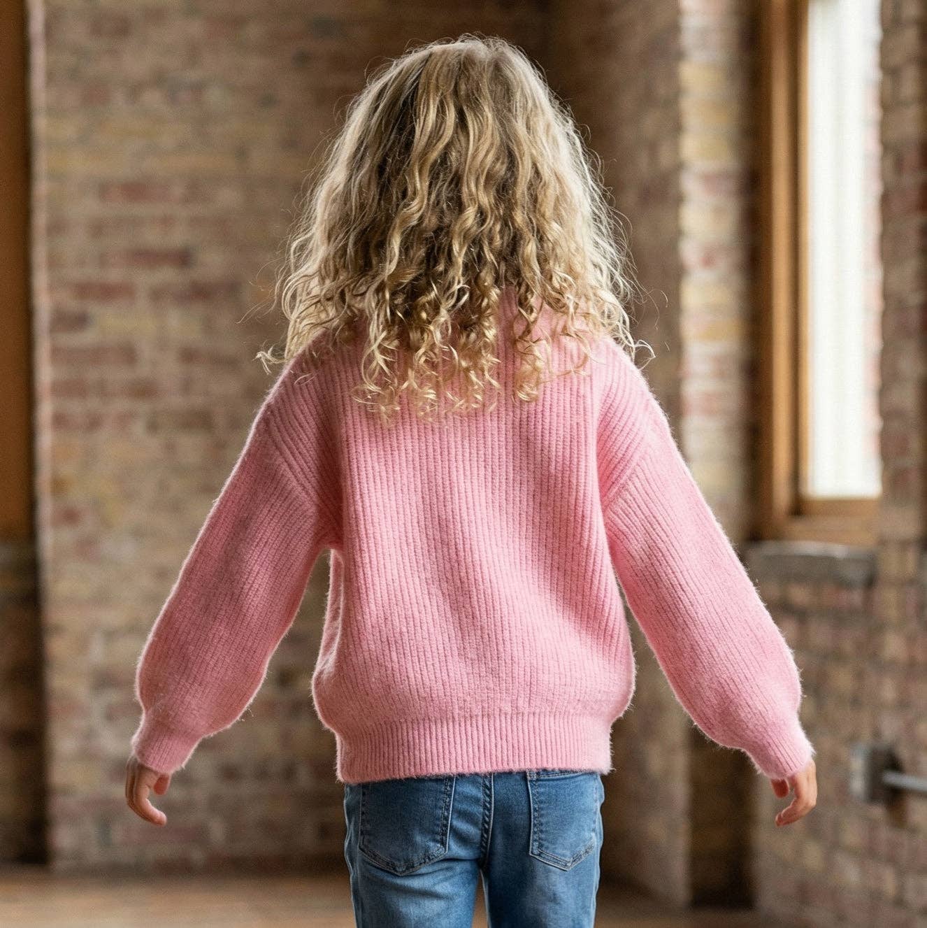 Girls Molly Pink Cable Knit Bow Fall Winter Sweater