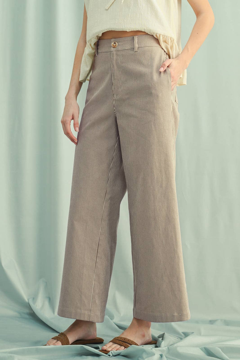 STRIPED WIDE-LEG PANTS  ESPRESSO/CREAM