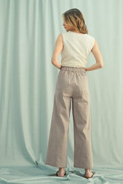 STRIPED WIDE-LEG PANTS  ESPRESSO/CREAM