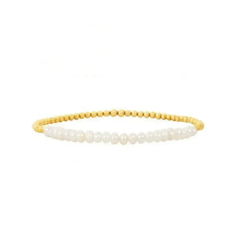 18K Gold Plated Copper Pearl and Gold Beaded Ball Bracelet: Small Pearls