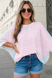 Stripe Patchwork Batwing Sleeve Top