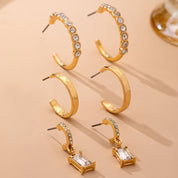 Crystal-Accented Gold Hoop Earring Set