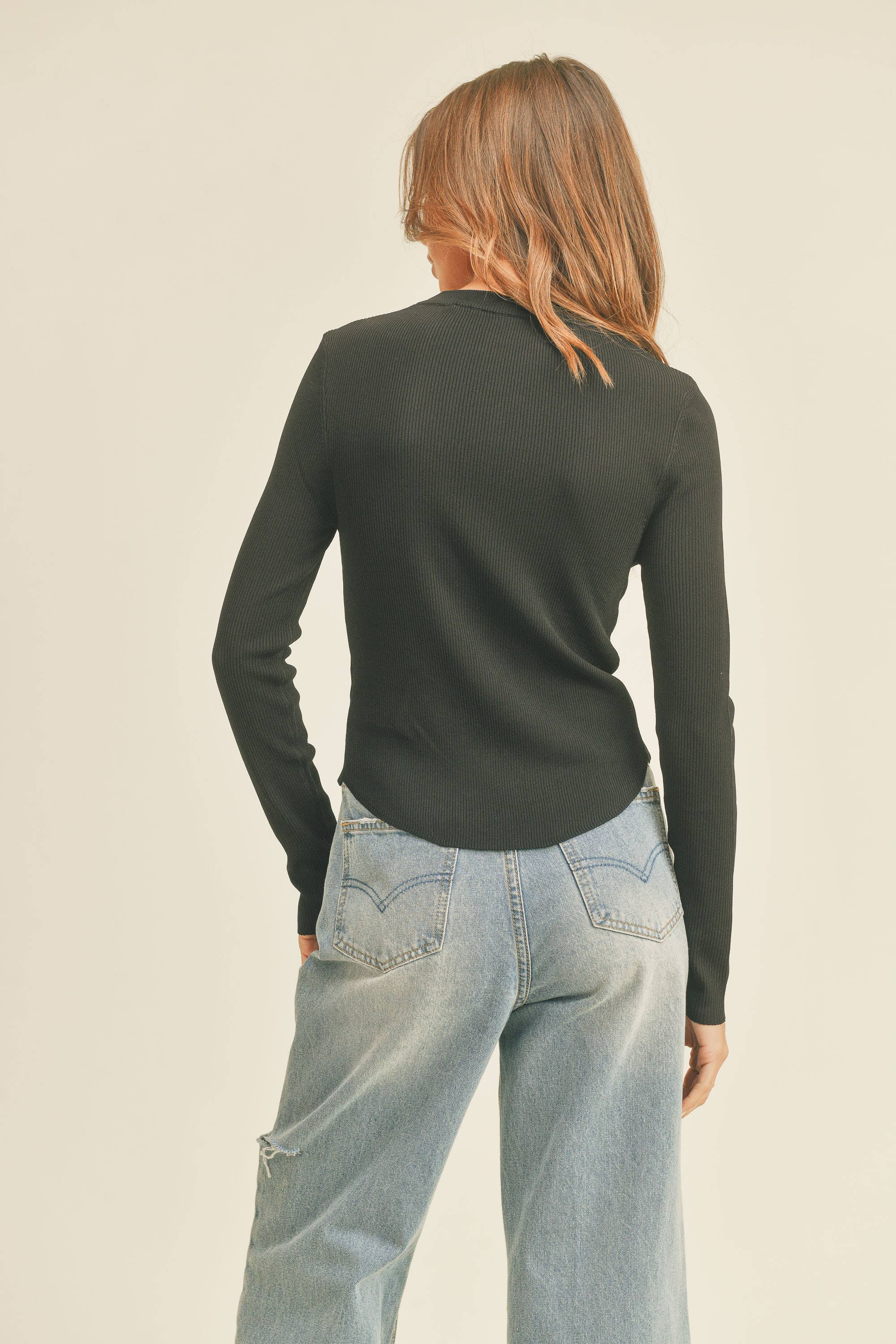 RIBBED LONG SLEEVE BASIC TOP