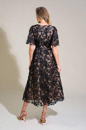 A woven lace midi dress - Black