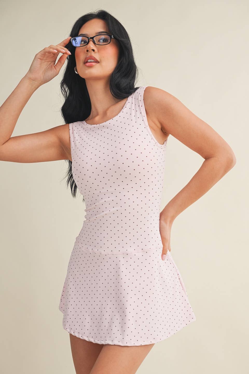 Polka Dot Print A-Line Mini Dress with Drop Waist