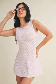 Polka Dot Print A-Line Mini Dress with Drop Waist