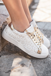 White Leopard Print Glitter Patched PU Leather Lace-up Shoes