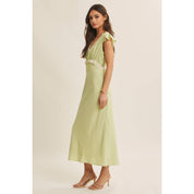 SOFTLY REFINED SLIM FIT MIDI DRESS WITH LACE AND WAIST BELT