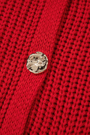 Solid Textured Knit Side Pockets Buttoned Sweater Vest: Fiery Red