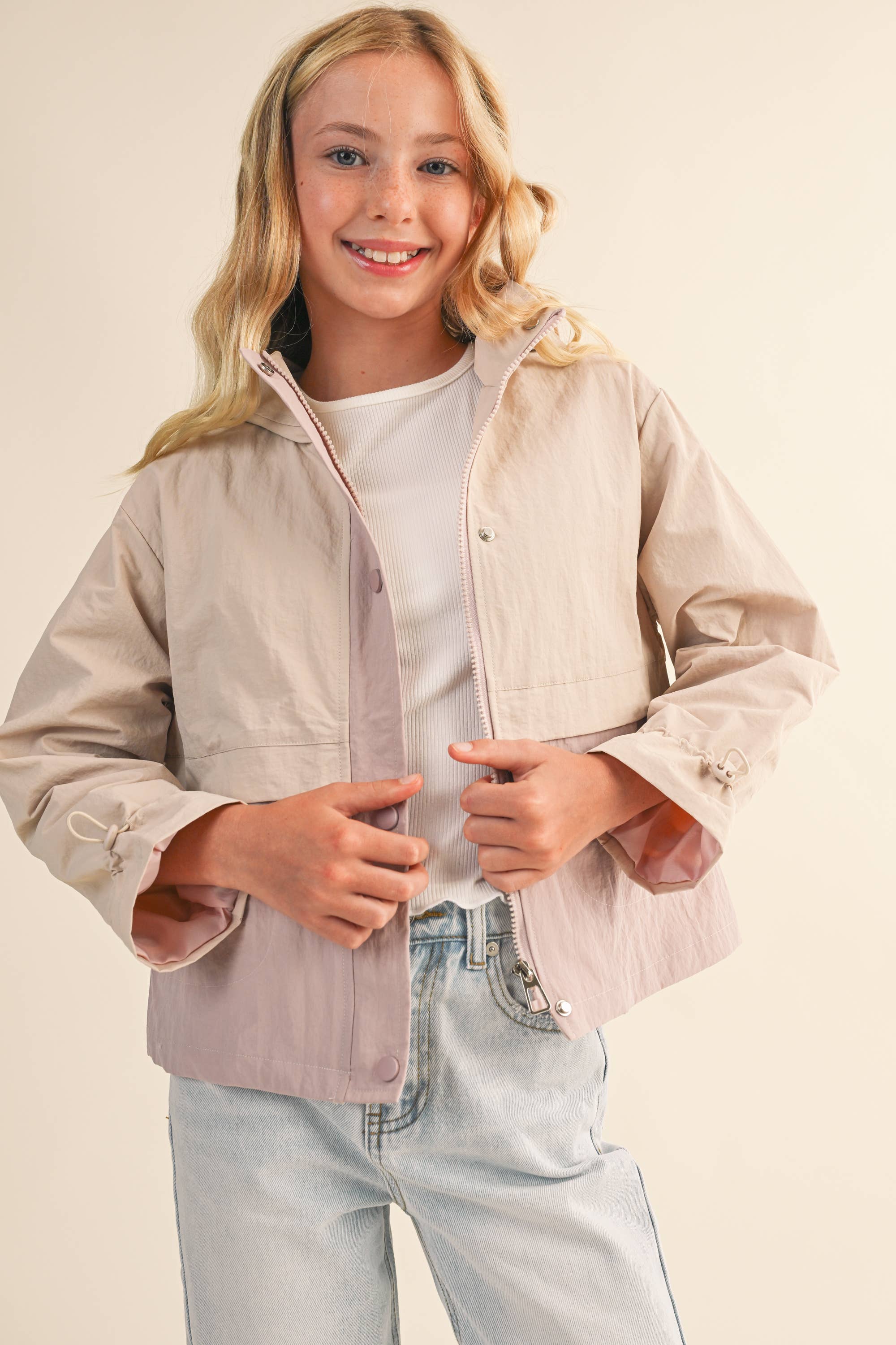TWEEN GIRLS KIDS HOODED WINDBREAKER