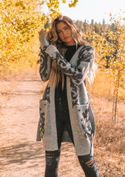 Metallic Floral Long Sleeve Belted Cardigan