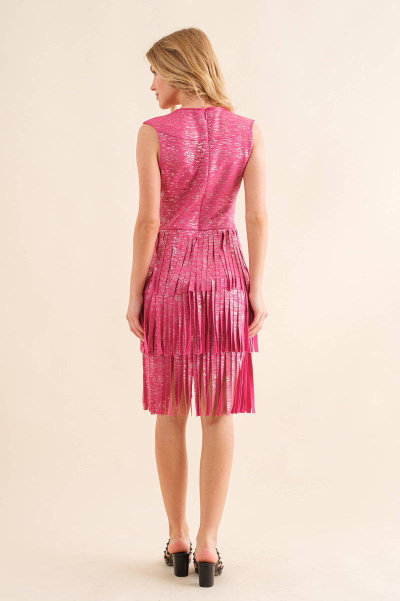 Neck Layered Fringe Bottom Dress