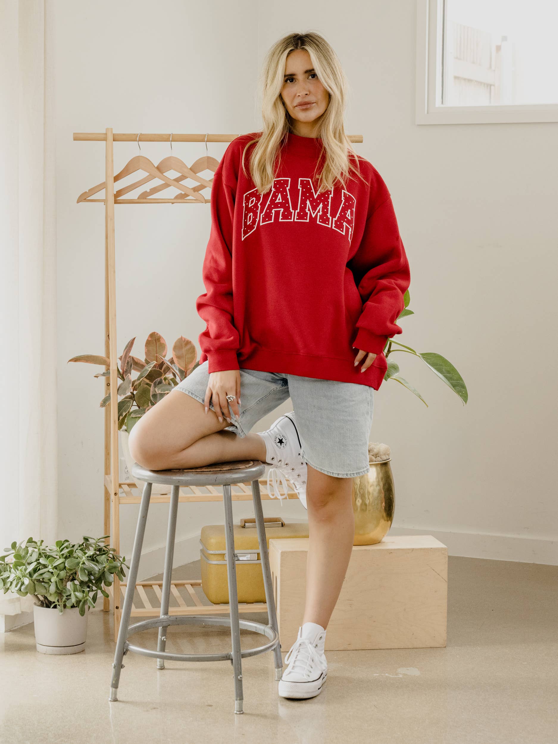 Bama Crimson Tide Polka Dot Puff Wknd Mock Neck Sweatshirt