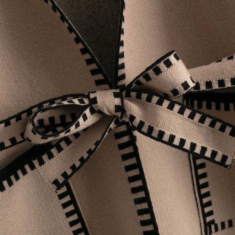 Long Sleeve Knit Cardigan With Belt And Pockets: KHAKI