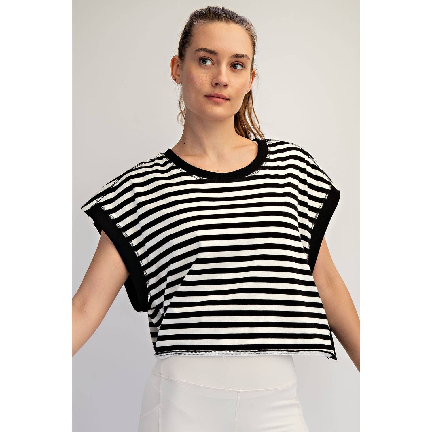 STRIPED FRENCH TERRY OPEN BACK TOP