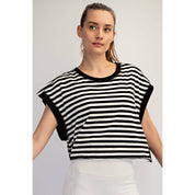 STRIPED FRENCH TERRY OPEN BACK TOP