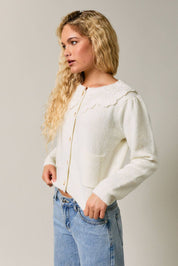 LACE TRIM NECK LONG SLEEVE CARDIGAN