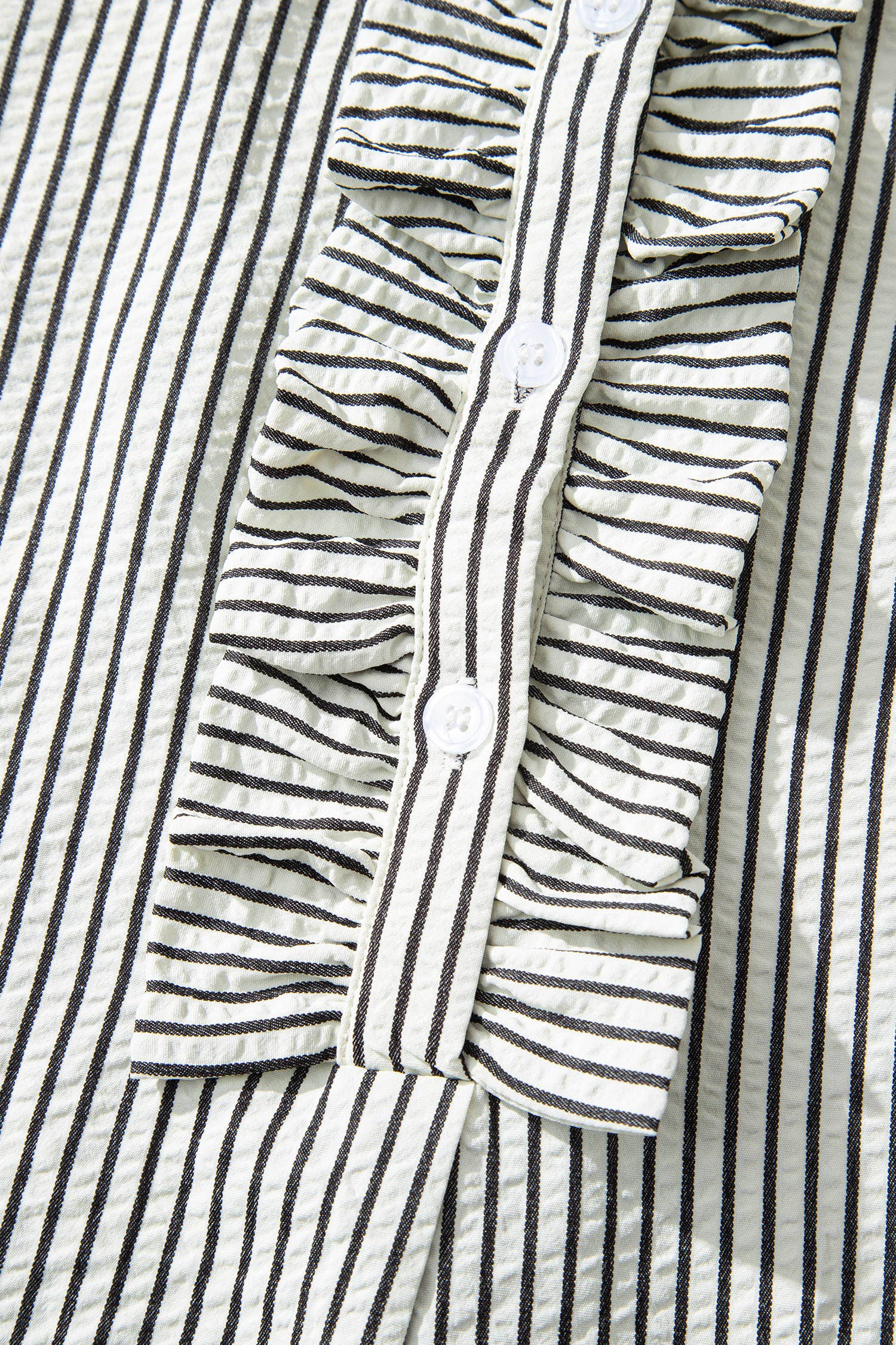 Stripe Frilled Half Buttons Short Sleeve Long Dress