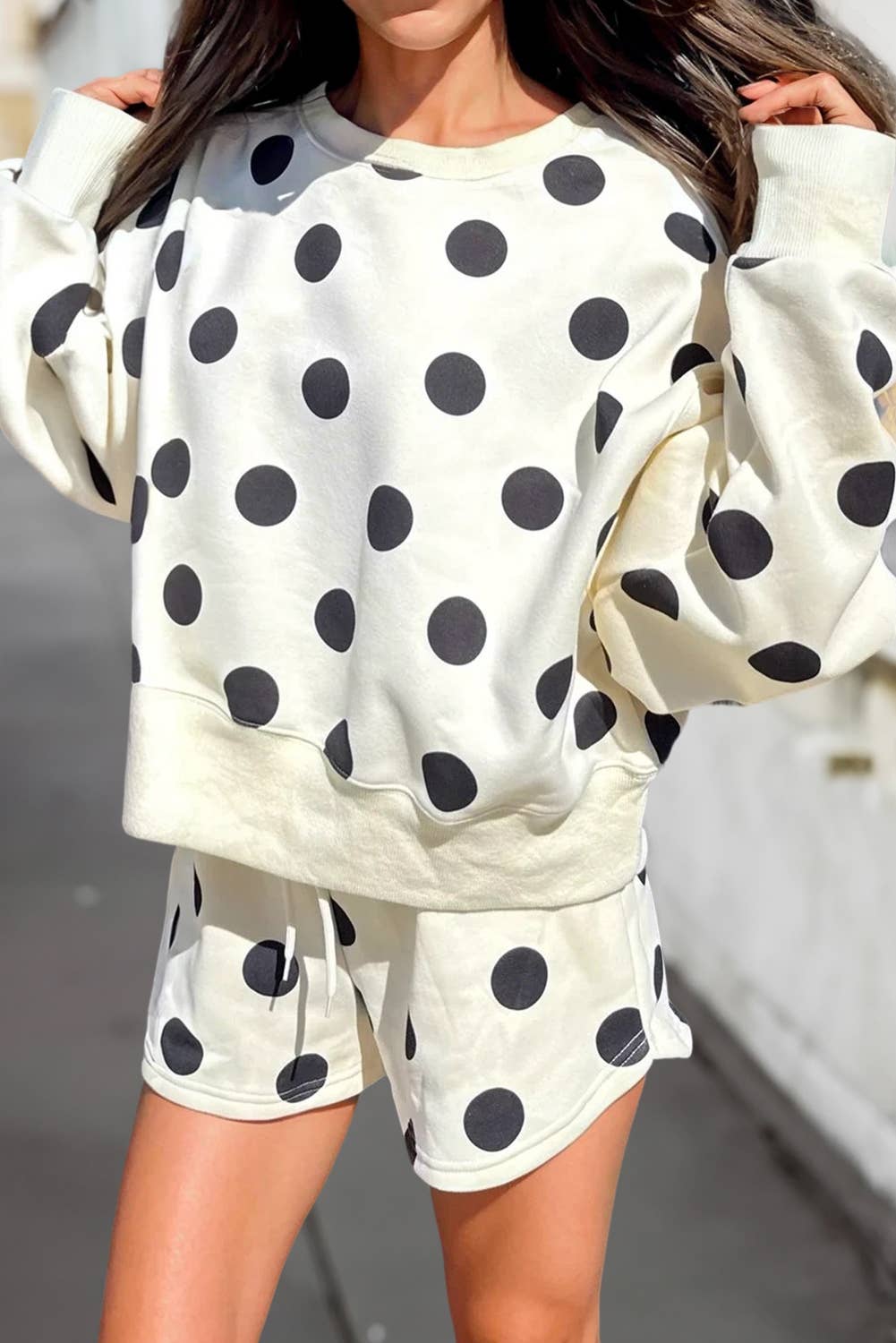 Cute Polka Dot Dot Print Loose Pullover Shorts Set