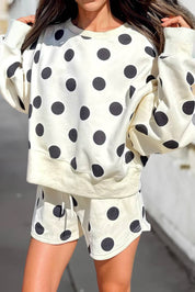 Cute Polka Dot Dot Print Loose Pullover Shorts Set