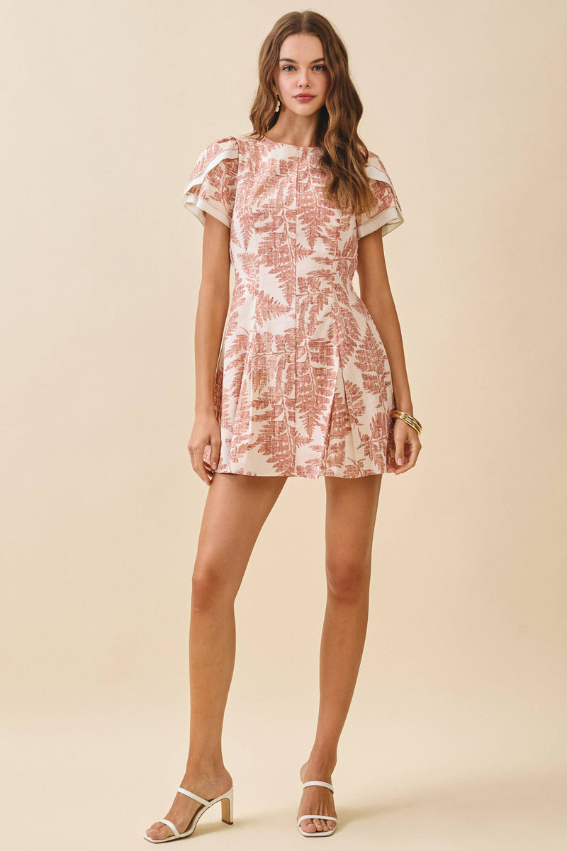 Fern Print Detail Puff Sleeves Dress