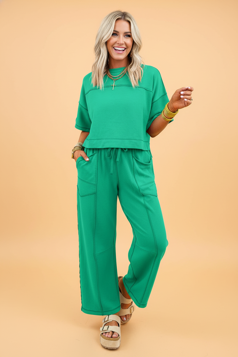 Solid Boxy Tee & Barrel Pants Set