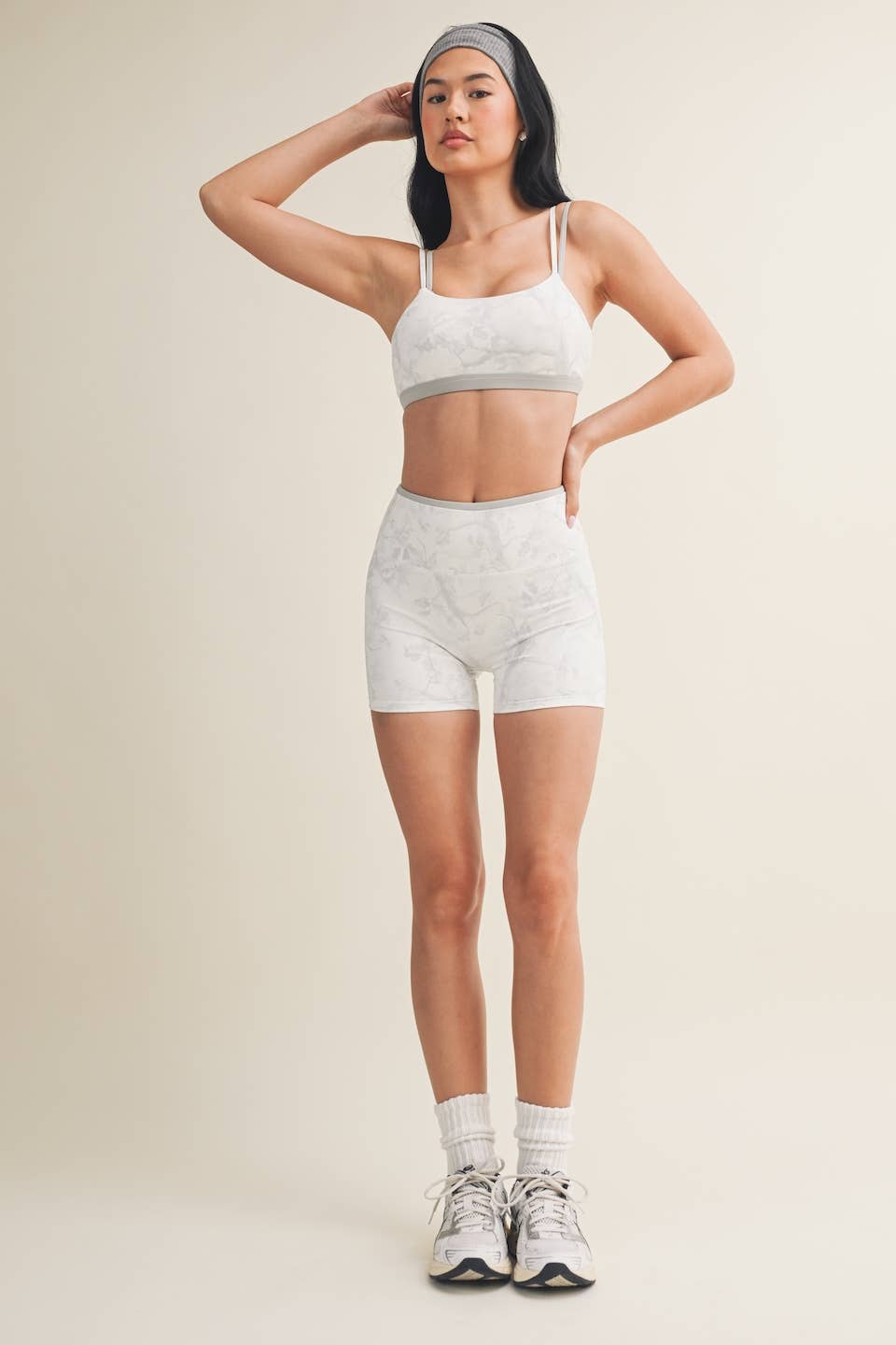 Camo Print Double Layered Sports Bra: Grey Camo