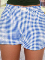 Vintage Plaid Print High Waisted Loose Wide Leg Shorts