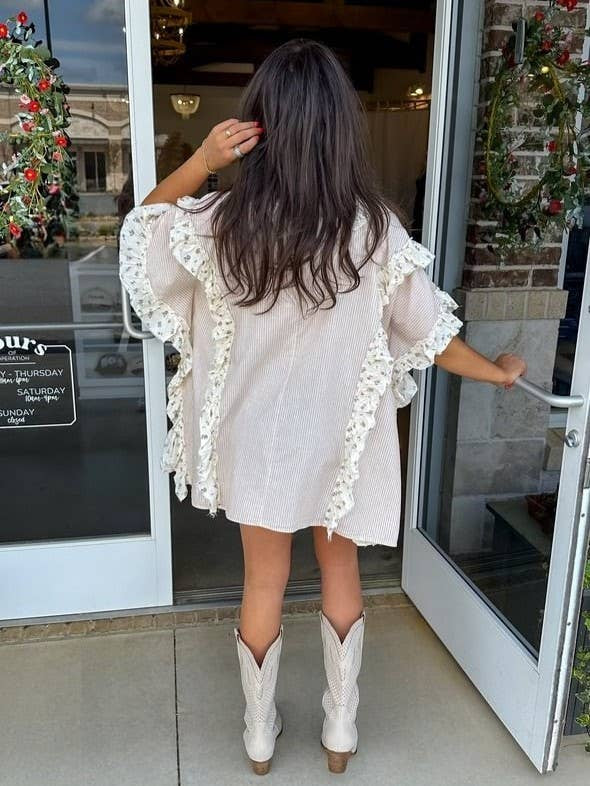 Western cowgirl Floral ruffle frill panel oversized shirt