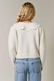 LACE TRIM NECK LONG SLEEVE CARDIGAN