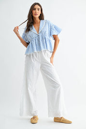 Gingham Embroidered Peplum Blouse