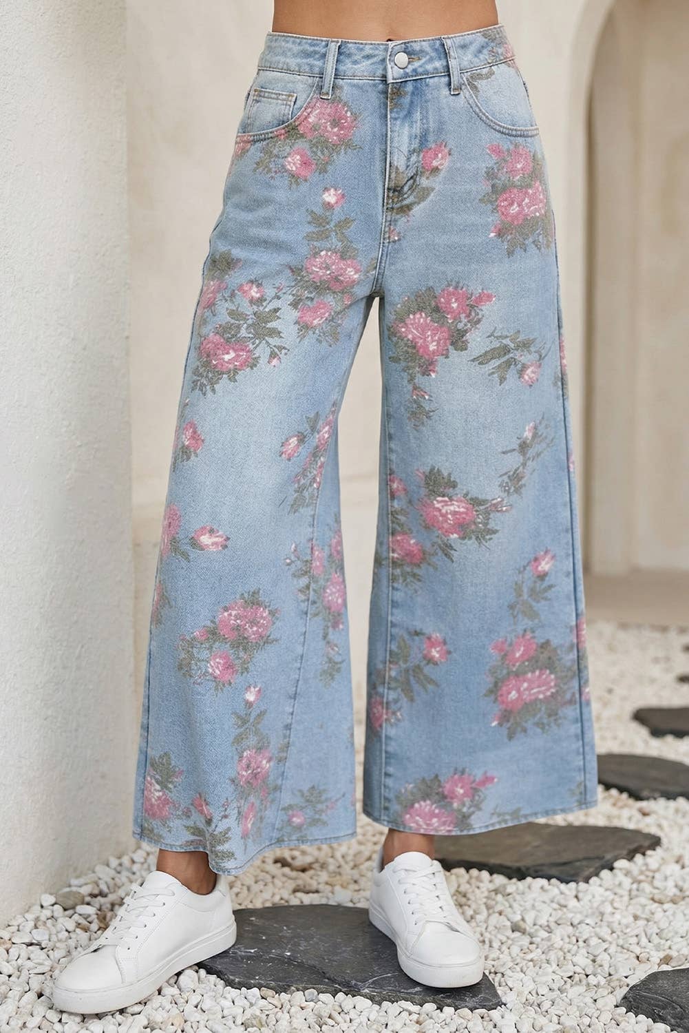 Spring Garden Floral Print Bootcut Jeans