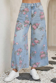 Spring Garden Floral Print Bootcut Jeans