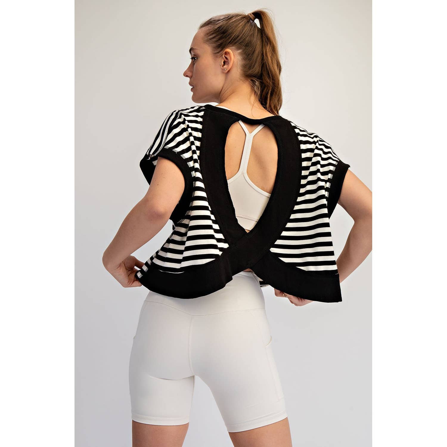 STRIPED FRENCH TERRY OPEN BACK TOP