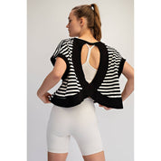 STRIPED FRENCH TERRY OPEN BACK TOP