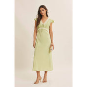 SOFTLY REFINED SLIM FIT MIDI DRESS WITH LACE AND WAIST BELT