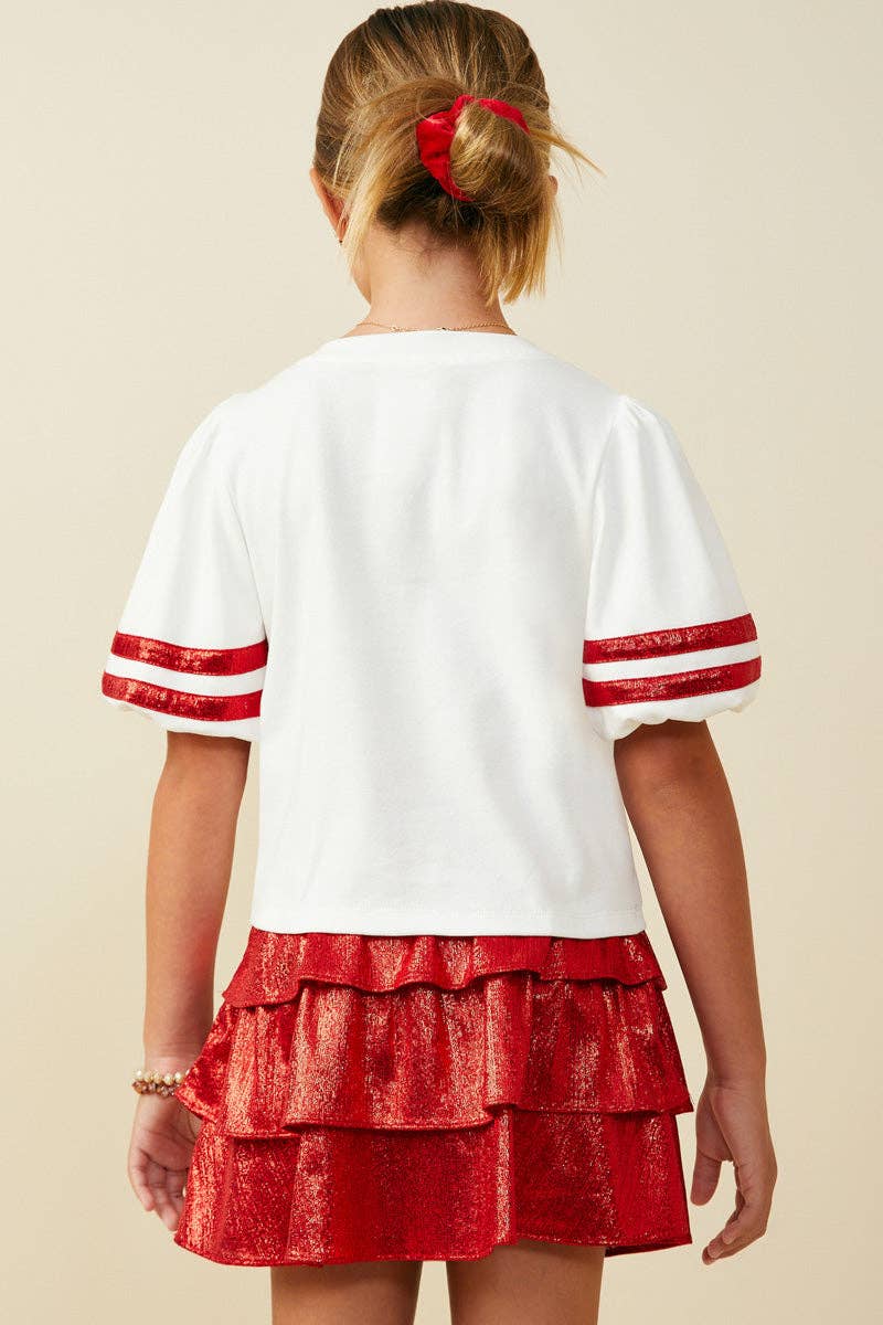 Girls Gameday Varsity Stripe T Shirt: Off White