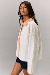 JACKET WITH GINGHAM CONTRAST: WHITE-ORANGE / M