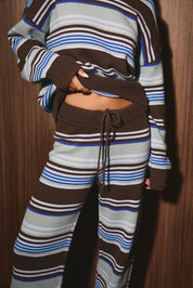 CREW NECK MULTI STRIPE SWEATER WITH WIDE LEG PANTS