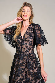 A woven lace midi dress - Black